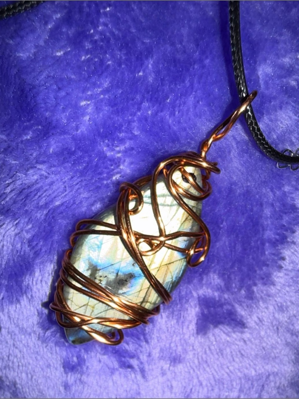 Iridescent Labradorite Pendant Necklace with Copper Wire Wrap